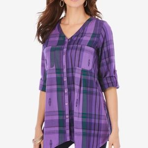 NWOT Roamans Womans shirt- (28W) - Purple Plaid (Reg 74.99)